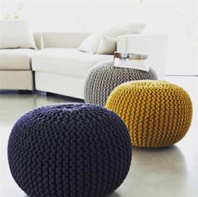 img 1 attached to 🛋️ Organic Hand-Knit Cotton Pouf Ottoman Footrest - Multi-functional Bean Bag Floor Chair - Ideal for Living Room, Bedroom, and Kids Room - Compact 18"x18"x14" Size - Dark Grey