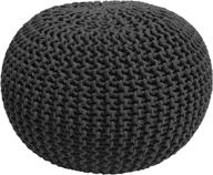 🛋️ organic hand-knit cotton pouf ottoman footrest - multi-functional bean bag floor chair - ideal for living room, bedroom, and kids room - compact 18"x18"x14" size - dark grey logo