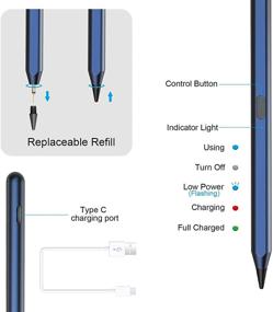 img 2 attached to 🖊️ Стилус с защитой ладони для iPad Air 4-го поколения и iPad 8-го поколения, совместимый с 2018-2021 годами Apple iPad 8-го/7-го/6-го поколений, iPad Air 4-го/3-го поколений, iPad Pro 11/12.9 дюйма (синий)