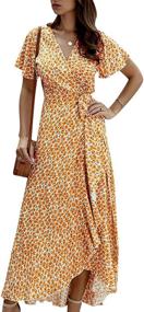 img 3 attached to 🌸 BerryGo Women's Boho V Neck Ruffle Floral Wrap Maxi Dress: Effortless Style with a Touch of Romance