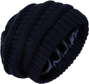 img 2 attached to 🧣 Womens Satin Lined Winter Beanie Hats - Stylish Cable Knit Beanie with Silk Lining for Men - Thick Chunky Cap for Cozy Warmth