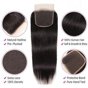 img 2 attached to 👩 Unice Malaysian Straight Hair Bundles with Free Part Lace Closure - 100% Unprocessed Virgin Human Hair Extensions (18 20 22+16Closure)
