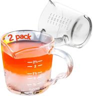 ☕ 2-pack espresso measuring glass: 3-ounce double spouts shot glass with pouring handle - barista measuring pitcher: heat resistant milk cup logo