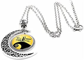 img 2 attached to 🌙 Vintage Silver Jack and Sally Nightmare Before Christmas Necklace: Perfect Christmas and Birthday Gift Moon Pendant for Girls, Boys, and Women