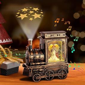 img 4 attached to 🎄 Jogotoll Vintage Christmas Snow Globe Lantern - Musical Train Snow Globe with Angel, LED Water Swirling Glitter, Star Projection - 6H Timer, USB & Battery Powered Xmas Gift