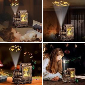 img 3 attached to 🎄 Jogotoll Vintage Christmas Snow Globe Lantern - Musical Train Snow Globe with Angel, LED Water Swirling Glitter, Star Projection - 6H Timer, USB & Battery Powered Xmas Gift