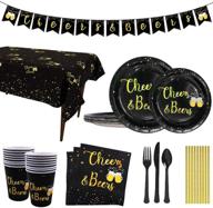 🎉 trgowaul party supplies - black and gold disposable paper plates, napkins, cups, paper straws, tablecloth, cutlery for 24 guests, banner decorations - ideal for birthdays and anniversaries logo