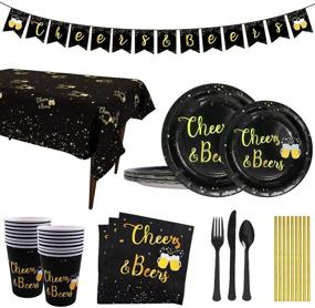 img 4 attached to 🎉 Trgowaul Party Supplies - Black and Gold Disposable Paper Plates, Napkins, Cups, Paper Straws, Tablecloth, Cutlery for 24 Guests, Banner Decorations - Ideal for Birthdays and Anniversaries