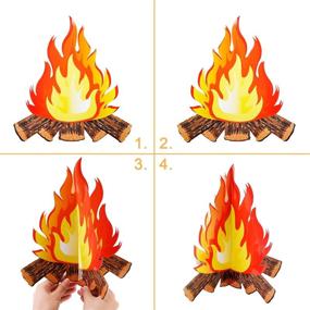 img 2 attached to 🔥 Set of 3 Artificial Fire Flame Torch Décor: 12-Inch Tall Paper 3D Centerpiece for Campfire Party Decorations