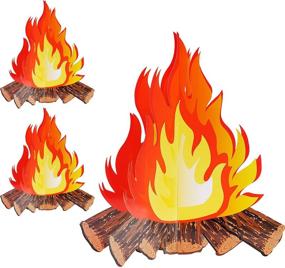 img 4 attached to 🔥 Set of 3 Artificial Fire Flame Torch Décor: 12-Inch Tall Paper 3D Centerpiece for Campfire Party Decorations