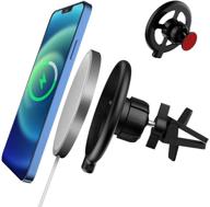 📱 2pcs alquar magsafe car mount for iphone 12/12 mini/12 pro/12 pro max - dashboard mount round & air vent stand charger case, 360° phone holder pad (black) logo