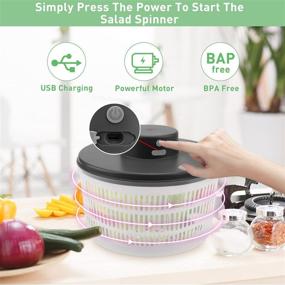 img 2 attached to SEDISON Electric Salad Spinner: USB Rechargeable, Compact Salad Cleaner and Dryer with BPA Free Bowl - Large Capacity Fruit & Vegetable Strainer Spinner (Black)