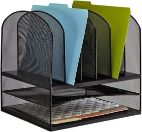 img 3 attached to Safco Products Onyx Mesh 2 Tray/6 Sorter 🗄️ Desktop Organizer - Black, Durable Steel Mesh, Space-saving Design