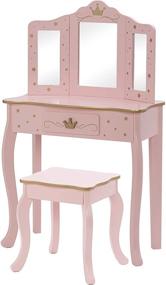 img 3 attached to 🎀 Pink UTEX Pretend Play Kids Vanity Table and Chair Set: Makeup Dressing Table with Mirror, Drawer - Play Vanity Set for Children