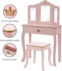 img 1 attached to 🎀 Pink UTEX Pretend Play Kids Vanity Table and Chair Set: Makeup Dressing Table with Mirror, Drawer - Play Vanity Set for Children