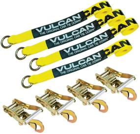 img 4 attached to 🚗 Система крепления дисков на автомобиле VULCAN с ремнями-стропами и ратшетками - 2 дюйма х 144 дюйма, 4 штуки - Классический желтый - безопасная нагрузка 3300 фунтов