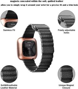 img 3 attached to 🔒 Premium Adjustable Leather Band for Fitbit Versa/Versa 2 / Versa Lite - Magnetic Replacement Wristbands Strap for Men and Women (Black)