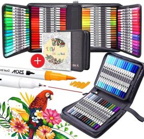 img 4 attached to 🎨 100 Colors Dual Brush Markers Pens for Coloring Books, ZSCM Watercolor Art Markers with Calligraphy and Fineliner Tips, Ideal for Kids and Adults, Perfect Gifts for Mother, Drawing, Sketching, and Bullet Journaling