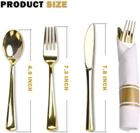 img 2 attached to 🍽️ 50-Pack Disposable Plastic Cutlery Set – Pre-Rolled Gold Utensils with Forks, Knives, Spoons, and Napkins – Perfect for Parties, Weddings, and Events