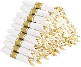 img 4 attached to 🍽️ 50-Pack Disposable Plastic Cutlery Set – Pre-Rolled Gold Utensils with Forks, Knives, Spoons, and Napkins – Perfect for Parties, Weddings, and Events