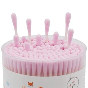 img 1 attached to 🎀 HOMEFOX Precision Cotton Swabs Buds, Double-Sided with Tightly Wrapped Organic Soft Gentle Chlorine-Free Tips, Paper Stick, Pointy & Round, 200 Count (Pink)