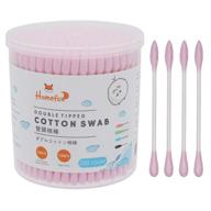 🎀 homefox precision cotton swabs buds, double-sided with tightly wrapped organic soft gentle chlorine-free tips, paper stick, pointy & round, 200 count (pink) logo