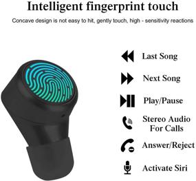 img 3 attached to 🎧 Черные Беспроводные наушники Bluetooth с сенсорным управлением V5.0, спортивные наушники, устойчивые к поту, с поворотным кожухом для зарядки, встроенным микрофоном и системой шумоподавления для спорта и работы.