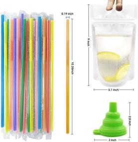 img 3 attached to 🥤 Set of 100 Reusable Drink Pouches with Individually Wrapped Straws | Clear Smoothies & Juices Bags | Stand-up Plastic Double Zipper Frozen Drink Pouches for Adults | Includes 16oz Capacity | Silicone Funnel Included