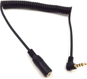 img 3 attached to Qaoquda 5Ft Gold Plated 3.5MM Male to Female AUX Audio Spring Coiled Spiral Extension Cable Black (TRRS 3.5M/F) - Three-Channel Stereo Input, 90 Degree Angle