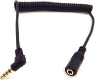 qaoquda 5ft gold plated 3.5mm male to female aux audio spring coiled spiral extension cable black (trrs 3.5m/f) - three-channel stereo input, 90 degree angle logo