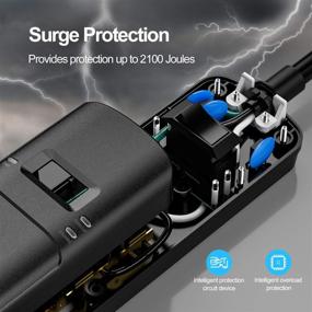 img 3 attached to 💡 Black Surge Protector Power Strip - Witeem Power Strip with 5 Outlets, 3 USB Ports, 6ft Extension Cord, 5V/3.4A Flat Plug, 2100 Joules - ETL Listed for Home Office, PC, Smartphone, Travel