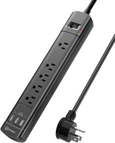 img 4 attached to 💡 Black Surge Protector Power Strip - Witeem Power Strip with 5 Outlets, 3 USB Ports, 6ft Extension Cord, 5V/3.4A Flat Plug, 2100 Joules - ETL Listed for Home Office, PC, Smartphone, Travel