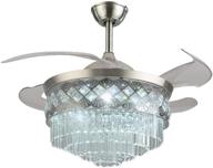 💎 luxury chandelier fan with light and remote control - a million 42 crystal ceiling fan. retractable blades, 3 speeds, 3 color change lighting fixture. includes led kit in silver. логотип