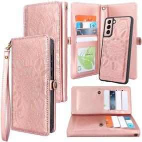 img 4 attached to 🌸 Harryshell Detachable Magnetic 12 Card Slots Wallet Case | PU Leather Flip Cover with Wrist Strap | Samsung Galaxy S21 5G 6.2 Inch (2021) | Flower Rose Gold