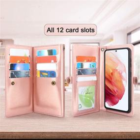 img 1 attached to 🌸 Harryshell Detachable Magnetic 12 Card Slots Wallet Case | PU Leather Flip Cover with Wrist Strap | Samsung Galaxy S21 5G 6.2 Inch (2021) | Flower Rose Gold