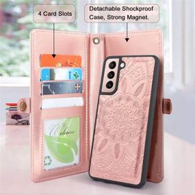 img 3 attached to 🌸 Harryshell Detachable Magnetic 12 Card Slots Wallet Case | PU Leather Flip Cover with Wrist Strap | Samsung Galaxy S21 5G 6.2 Inch (2021) | Flower Rose Gold