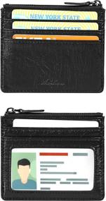 img 4 attached to 🔒 AslabCrew Slim Minimalist RFID Blocking Leather Zipper Wallet: The Ultimate Security and Style for Men and Women