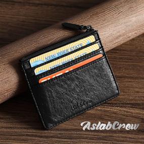 img 3 attached to 🔒 AslabCrew Slim Minimalist RFID Blocking Leather Zipper Wallet: The Ultimate Security and Style for Men and Women