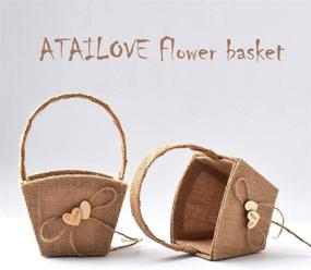 img 3 attached to 🌸 ATAILOVE Set of 2 Burlap Wedding Flower Girl Baskets with Double Love Heart, Bowknot, Ideal for Vintage Rustic Weddings