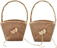 🌸 atailove set of 2 burlap wedding flower girl baskets with double love heart, bowknot, ideal for vintage rustic weddings logo