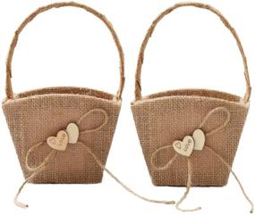 img 4 attached to 🌸 ATAILOVE Set of 2 Burlap Wedding Flower Girl Baskets with Double Love Heart, Bowknot, Ideal for Vintage Rustic Weddings