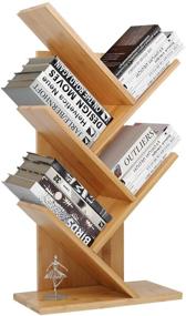 img 4 attached to 📚 Bamboo Wood Tree Bookshelf: 4-Tier Free-Standing Organizer for Books, CDs, Albums, Files - Ideal Display Storage Rack for Home or Office