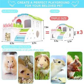 img 3 attached to 🐹 Enhanced Syrian Hamster Toys Set: Large Hamster House, Gerbil Hideout, Seesaw, Guinea Pig Exercise Toys, Rainbow Bridge, Swing, and More!