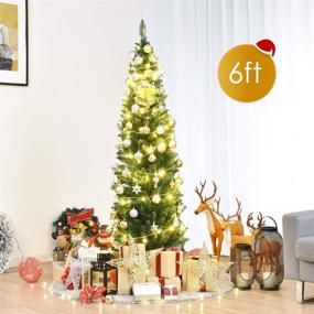 img 3 attached to 🎄 Goplus 6FT Pencil Christmas Tree: Artificial Slim Tree with 400 Branch Tips, Premium PVC Needles, Sturdy Metal Stand, Unlit Xmas Tree for Home, Office, Shops, and Hotels