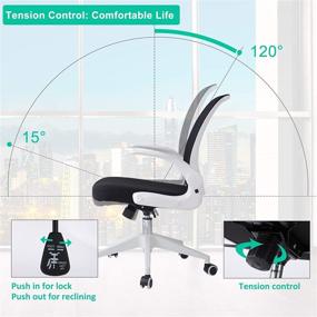 img 2 attached to OBBOLLY Ergonomic Mid Back Office Chair - White, Foldable Backrest, Flip-Up Arms, Breathable Mesh, Adjustable Height & Wheels: Ideal Home Office Desk Chair for Comfort and Productivity