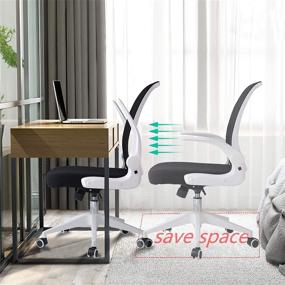 img 3 attached to OBBOLLY Ergonomic Mid Back Office Chair - White, Foldable Backrest, Flip-Up Arms, Breathable Mesh, Adjustable Height & Wheels: Ideal Home Office Desk Chair for Comfort and Productivity