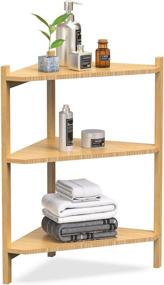 img 4 attached to Bamboo 3 Tier Corner Shelf: Free 🎍 Standing Storage Organizer for Bathroom, Living Room, and Kitchen