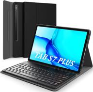 🔌 samsung galaxy tab s7 plus 12.4 inch keyboard case - wireless detachable pu leather stand cover - black logo