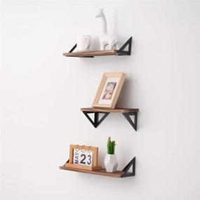 img 2 attached to Rustic Set of 3 Decorative Floating Wall Shelves - AZL1 Life Concept, Ideal for Home Décor, Trophy Display, Photo Frames in Study, Living Room, Bathroom, Kitchen, and Office - Natural Wood