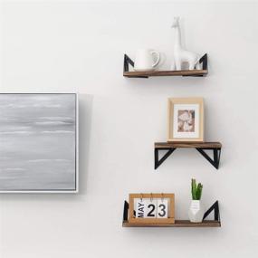 img 3 attached to Rustic Set of 3 Decorative Floating Wall Shelves - AZL1 Life Concept, Ideal for Home Décor, Trophy Display, Photo Frames in Study, Living Room, Bathroom, Kitchen, and Office - Natural Wood